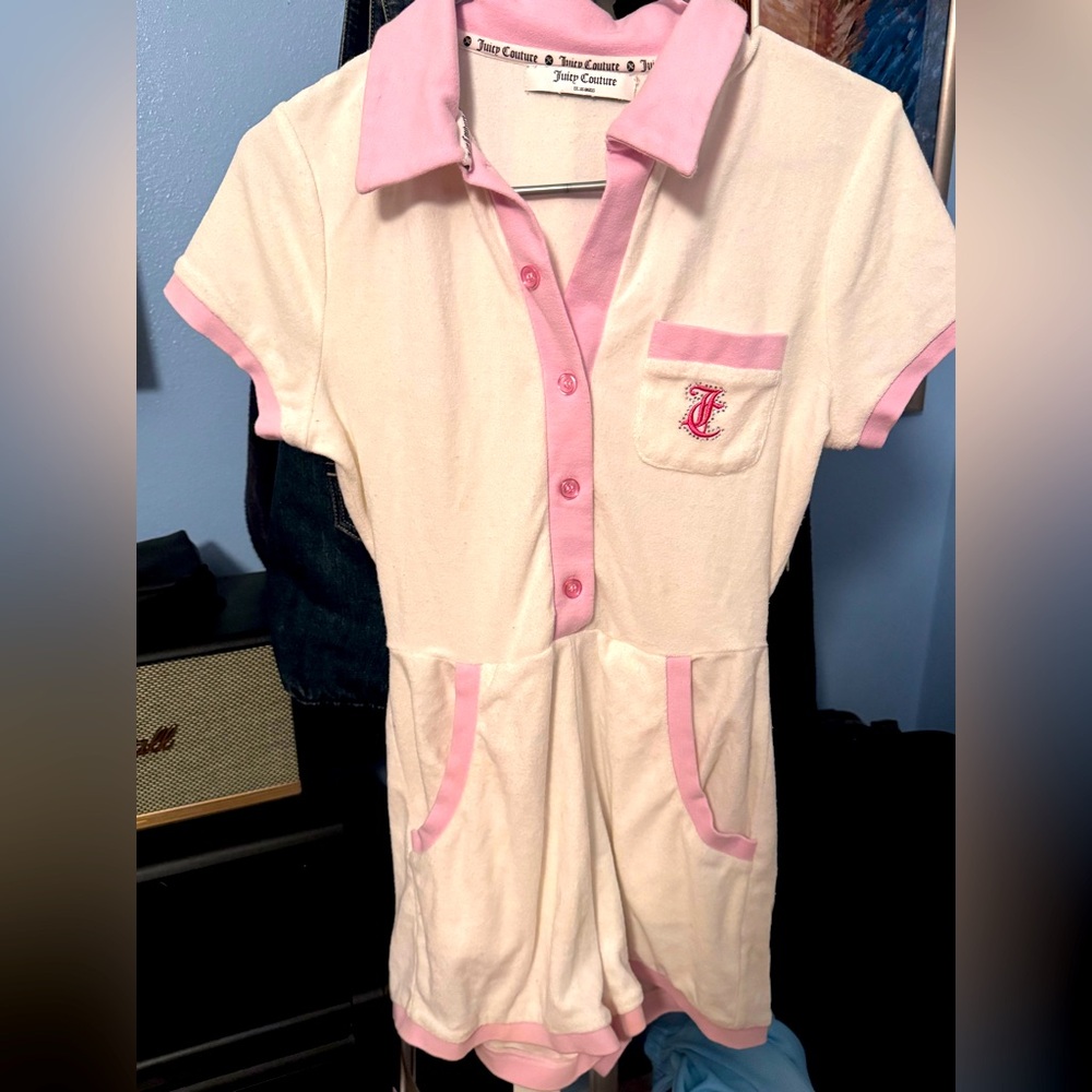 Y2K Terry Cloth Romper - Pink & White Vintage Polo Jumpsuit